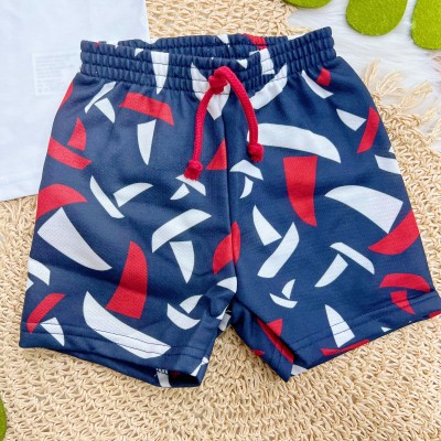 Conj. Camiseta Sunshine e Bermuda Barcos - Branco e Vermelho